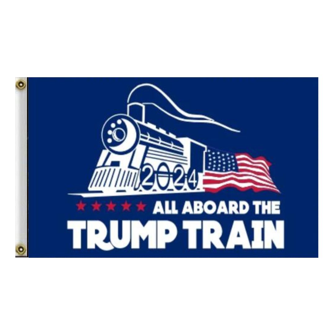 All Aboard the Trump Train 2024 Flag (2 sizes)