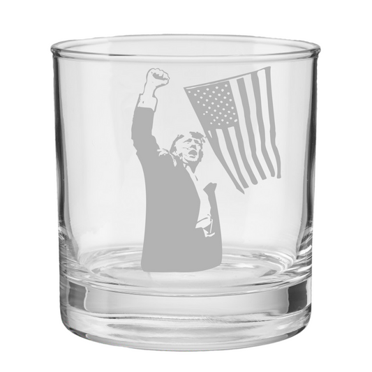 Trump "Fight" Etched Rocks Glass