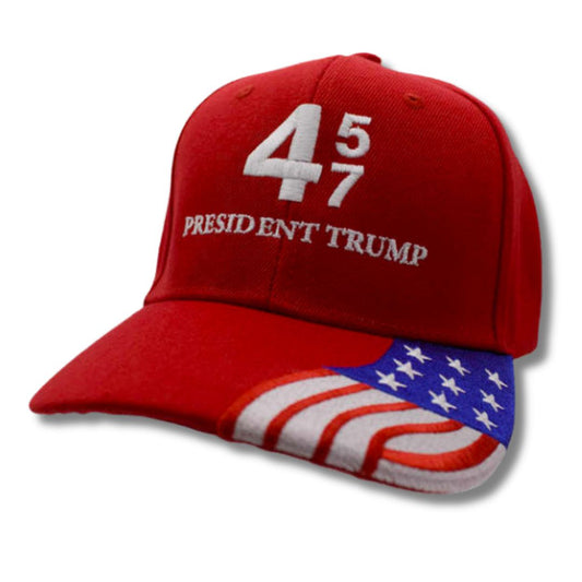 45 47 President Trump Custom Embroidered Hat w/ Flag Bill