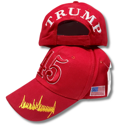 45 Trump Signature 3D Premium Embroidered Hat (Red)