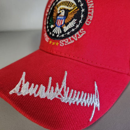 Trump Signature Presidential Seal Custom Embroidered Hat (RED)