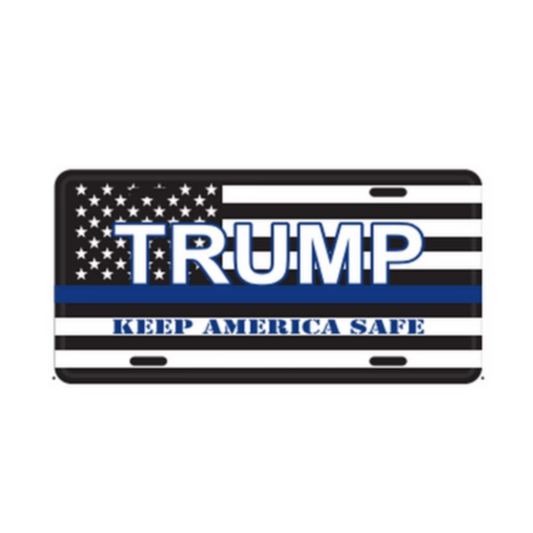 Trump Keep America Safe Thin Blue Line Embossed Vanity Plate