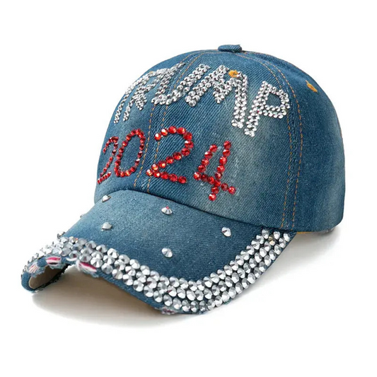 Trump 2024 Rhinestone Embroidered Hat (Denim)