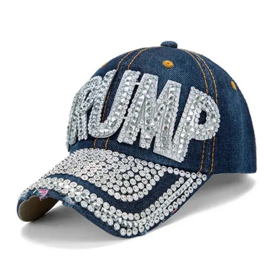 Trump Rhinestone Hat (Dark Denim)